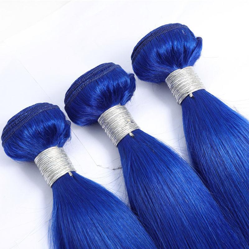 Modern Show Blue Colored Hair Bundles Brazilian Straight Human Hair Weave 3Pcs/lot