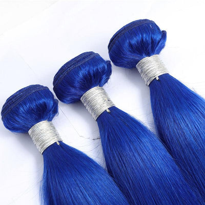 Modern Show Blue Colored Hair Bundles Brazilian Straight Human Hair Weave 3Pcs/lot