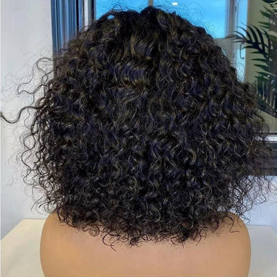 Modern Show Short Curly Bob Wig With Bangs Water Wave Human Hair Glueless Machine Made Wig For Women
