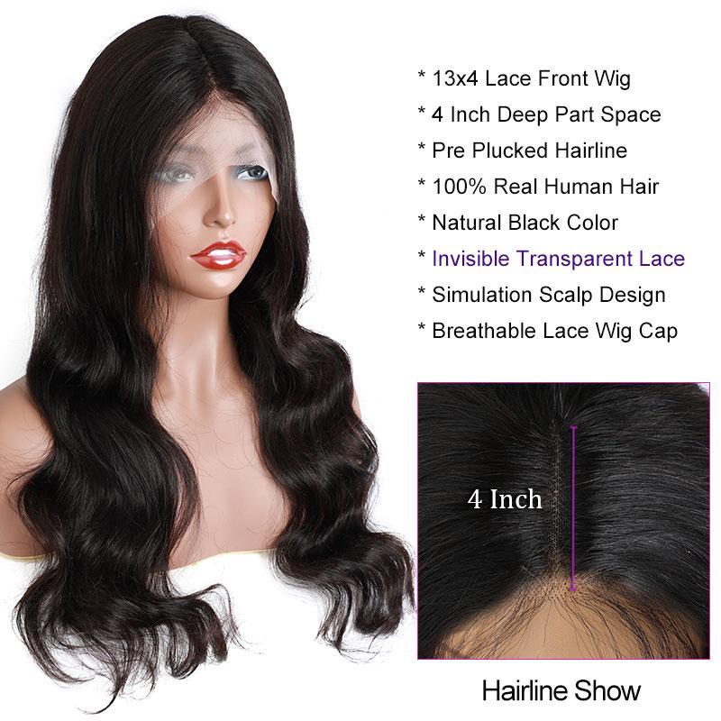 Black Body Wave 13x4 Transparent HD Lace Front Wigs  display picture 3