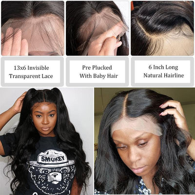 Modern Show Hair 150 Density Guleless Peruvian Body Wave Wig Remy Human Hair 13x6 Transparent Lace Front Wigs For Sale-hairline