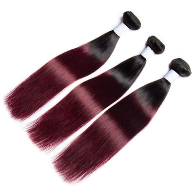 Modern Show Burgundy Bundles Brazilian Straight Human Hair Weave 3Pcs Ombre 1B/99J Color Hair Extensions