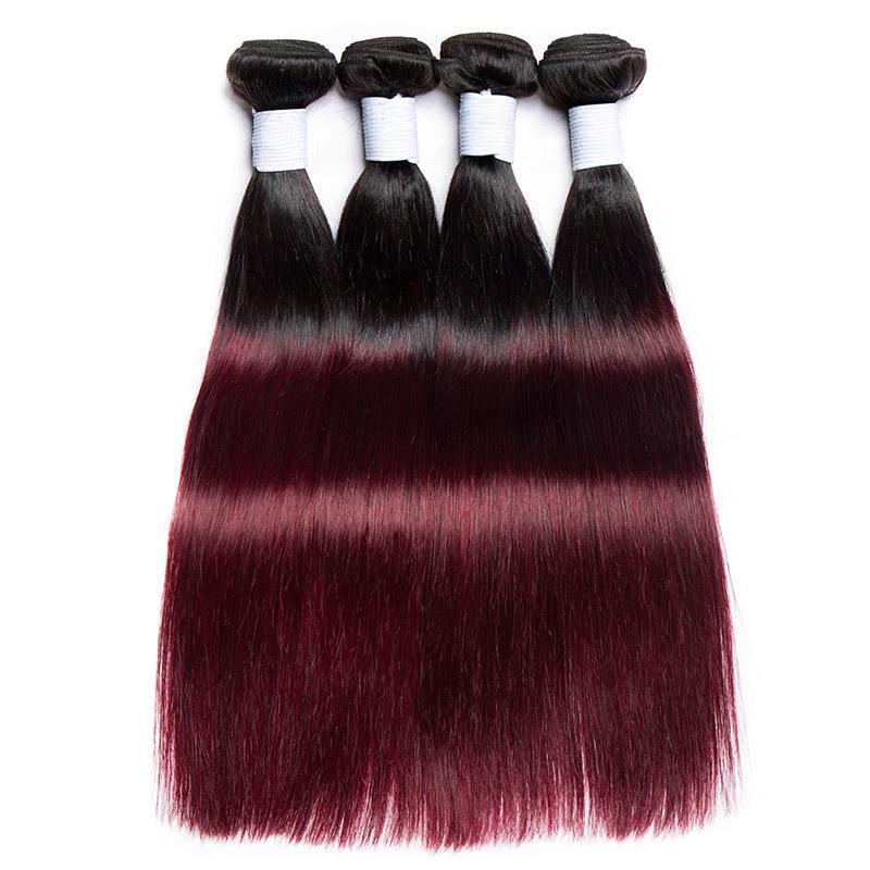 Modern Show 4 Bundles Burgundy Brazilian Straight Human Hair Weave Ombre 1B/99J Color Hair Extensions