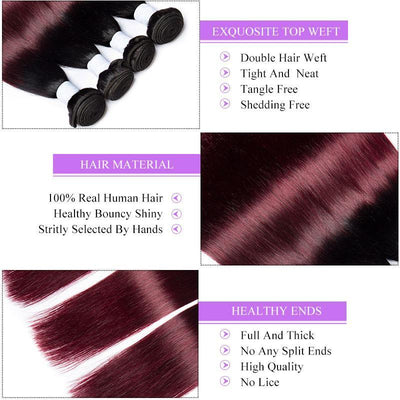 Modern Show Burgundy Bundles Brazilian Straight Human Hair Weave 3Pcs Ombre 1B/99J Color Hair Extensions
