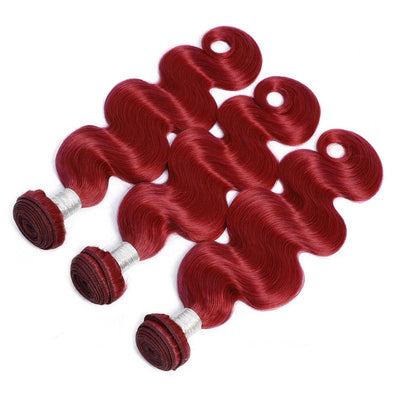 Modern Show Long Wavy Burgundy Colored Hair Bundles Brazilian Body Wave Red Human Hair Weave 3Pcs/lot