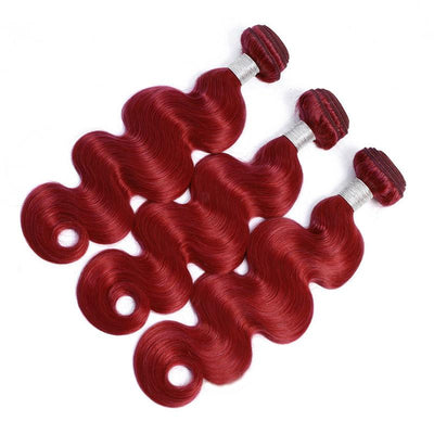 Modern Show Long Wavy Burgundy Colored Hair Bundles Brazilian Body Wave Red Human Hair Weave 3Pcs/lot
