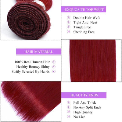 Modern Show Long Straight Burgundy Colored Hair Bundles Dark Red Human Hair Brazilian Weave 3Pcs/lot
