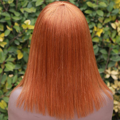 Modern Show Short Bob Wig With Bangs Orange Copper Color Straight Human Hair Wigs #30 Color Full Glueless Machine Made Wig