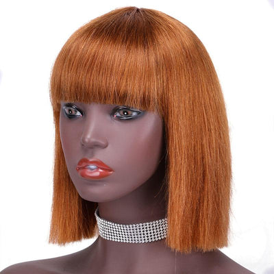 Modern Show Short Bob Wig With Bangs Orange Copper Color Straight Human Hair Wigs #30 Color Full Glueless Machine Made Wig