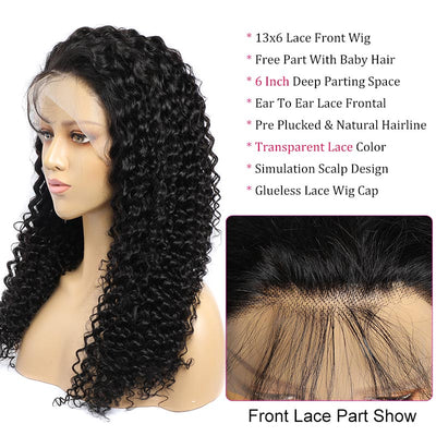 Modern Show High Density HD Lace Wigs Black Curly Human Hair 13x6 Transparent Lace Front Wigs For Women