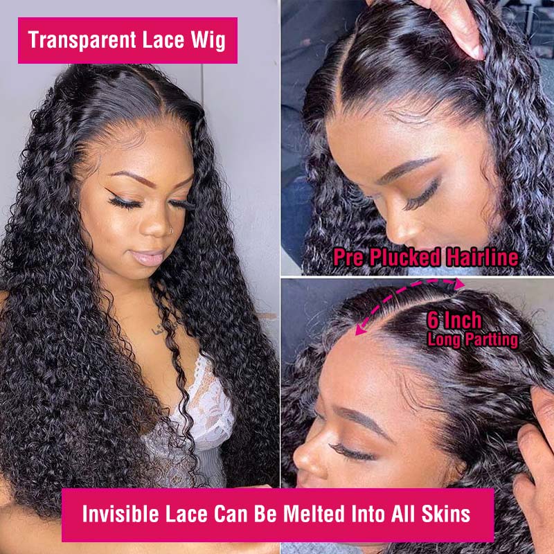 13x6 Transparent Lace Frontal Wigs Human Hair Black Deep  display picture 1
