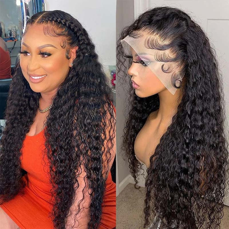Modern Show Deep Wave 13x6 Transparent Lace Front Wigs Brazilian Curly Human Hair Pre Plucked Half Lace Wig