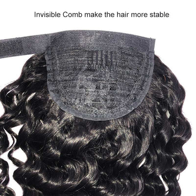 Modern Show Long Deep Wave Human Hair Wrap Around Ponytail Brazilian Deep Curly Hair Velcro Ponytail Hair Extensions