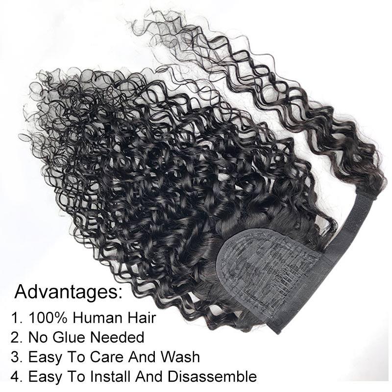 Modern Show Long Water Wave Human Hair Wrap Around Ponytail Brazilian Curly Hair Velcro Ponytail Hair Extensions