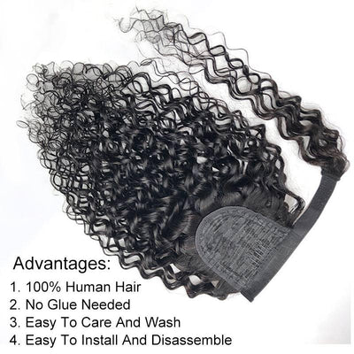 Modern Show Long Water Wave Human Hair Wrap Around Ponytail Brazilian Curly Hair Velcro Ponytail Hair Extensions