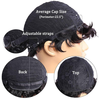 Modern Show Short Water Wave Curly Gamine Hairstyles Glueless Machine Made Human Hair Wigs