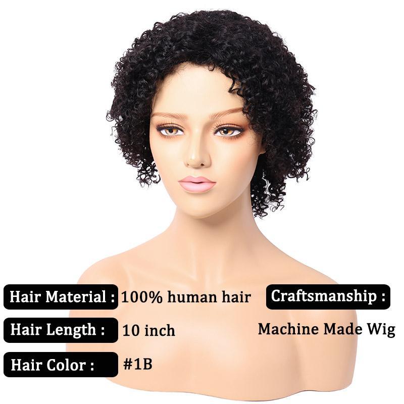 Modern Show Short Curly Wigs Real Glueless Human Hair Wig Breathable Machine Made Wig