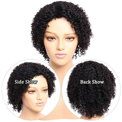 Modern Show Short Curly Wigs Real Glueless Human Hair Wig Breathable Machine Made Wig