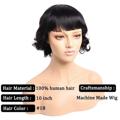 Modern Show Short Loose Wave Bob Wig With Bangs Glueless Machine Made Human Hair Wigs