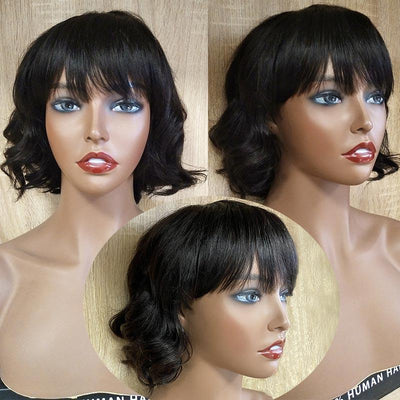 Modern Show Short Loose Wave Bob Wig With Bangs Glueless Machine Made Human Hair Wigs