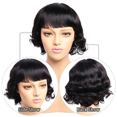 Modern Show Short Loose Wave Bob Wig With Bangs Glueless Machine Made Human Hair Wigs