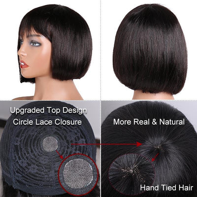 Modern Show Short Glueless Bob Wig With Bangs Brazilian Straight Human Hair Wigs Half Machine Wig In Sassoon Hairstyle