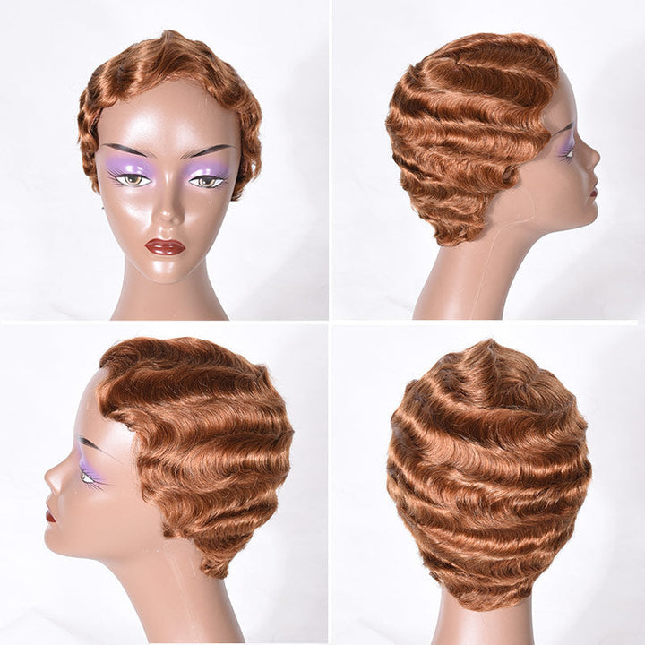Short Mommy Hair Wig Finger Wave 100 Human Hair Wigs Guleless Pixie Cut Wig ModernShow