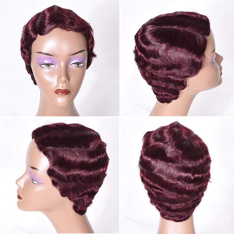 Short Mommy Hair Wig Finger Wave 100 Human Hair Wigs Guleless Pixie Cut Wig ModernShow