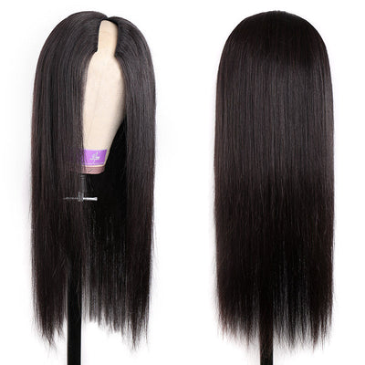 150 Density Straight V Part Wig Real Glueless Virgin Human Hair Wigs Natural Black Color