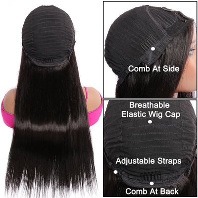 Modern Show V Part Straight Wig Real Glueless Remy Human Hair Wigs Natural Black Color 180% Density