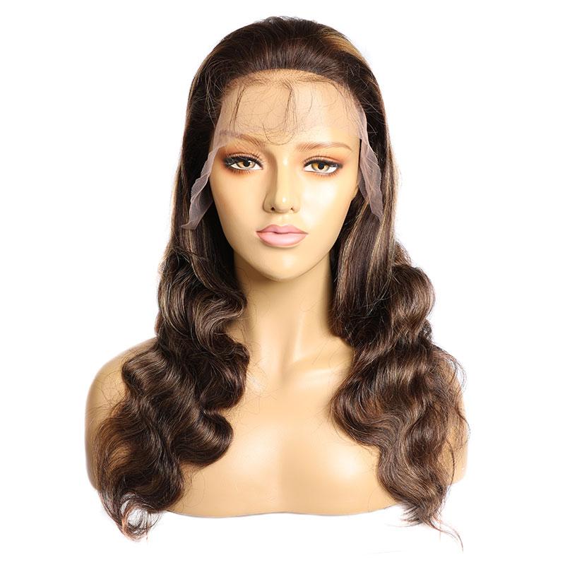 Modern Show 28 Inch Highlight Human Hair Wigs Body Wave Lace Front Wigs Ombre 4/27 Color Remy Hair Wigs