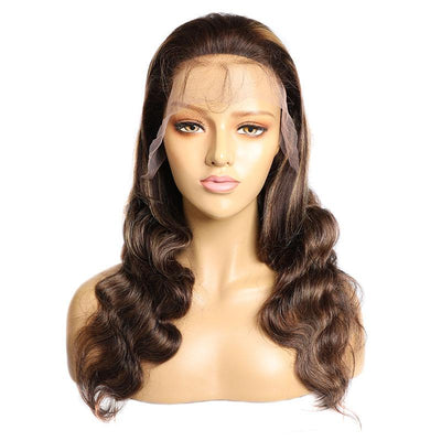 Modern Show 28 Inch Highlight Human Hair Wigs Body Wave Lace Front Wigs Ombre 4/27 Color Remy Hair Wigs
