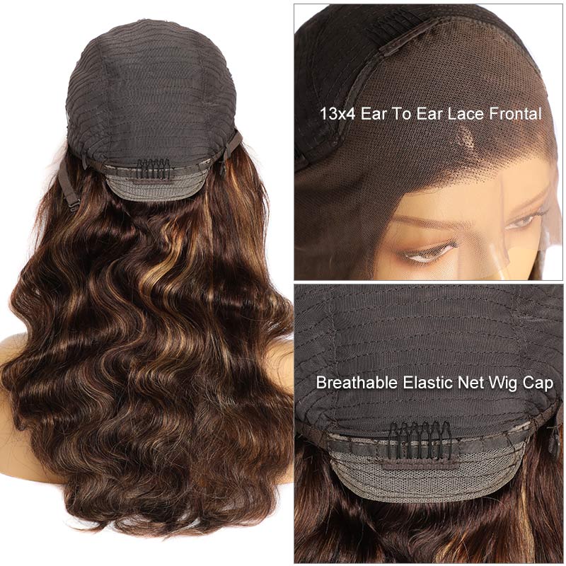 Modern Show 28 Inch Highlight Human Hair Wigs Body Wave Lace Front Wigs Ombre 4/27 Color Remy Hair Wigs