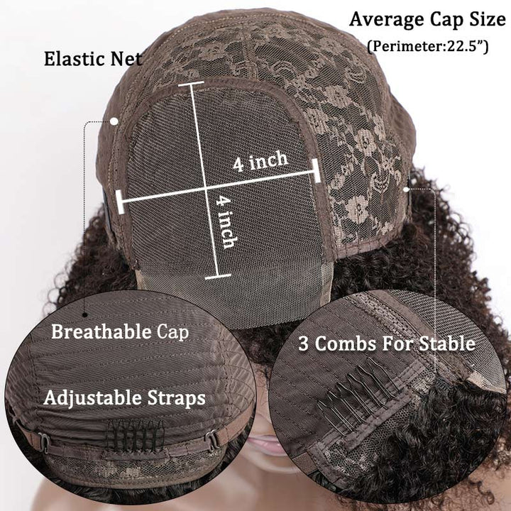 Side Part Lace Closure Bob Wig Black Brazilian Kinky Curly