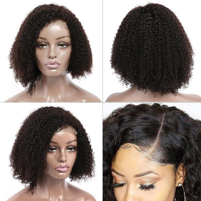 Modern Show Kinky Curly Bob Glueless Short Brazilian Human Hair Wigs Side Part 4x4 Lace Closure Wigs