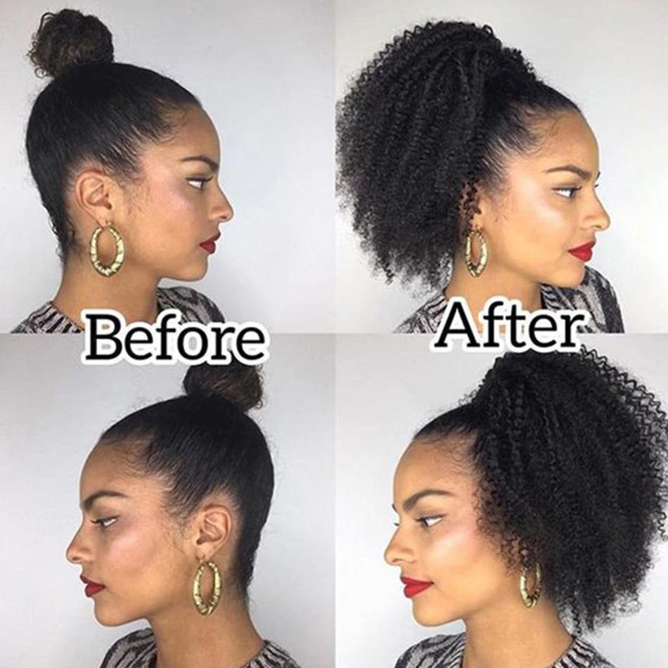 Modern Show Kinky Curly Drawstring Ponytail Brazilian Human Hair Clip In Extensions Natural Afro Curly Hairstyle