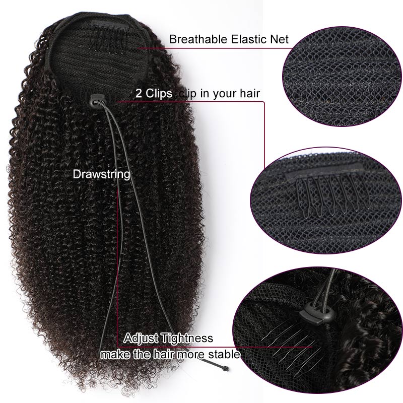 Modern Show Kinky Curly Drawstring Ponytail Brazilian Human Hair Clip In Extensions Natural Afro Curly Hairstyle