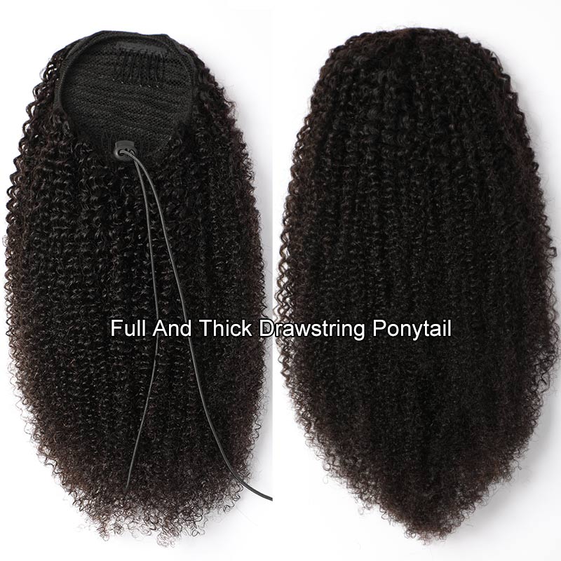 Modern Show Kinky Curly Drawstring Ponytail Brazilian Human Hair Clip In Extensions Natural Afro Curly Hairstyle