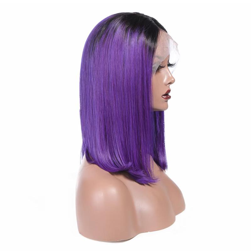 Modern Show Short Bob Wig 1b/Purple Ombre Color Straight Human Hair Wigs Pre Plucked Brazilian Hair Lace Front Wig