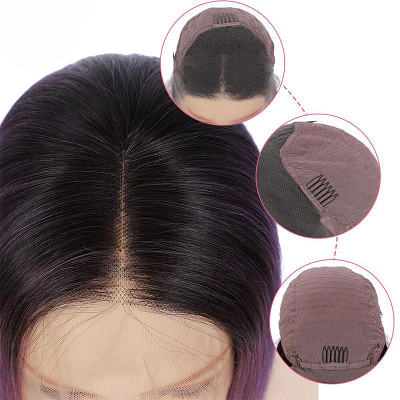 Modern Show Short Bob Wig 1b/Purple Ombre Color Straight Human Hair Wigs Pre Plucked Brazilian Hair Lace Front Wig