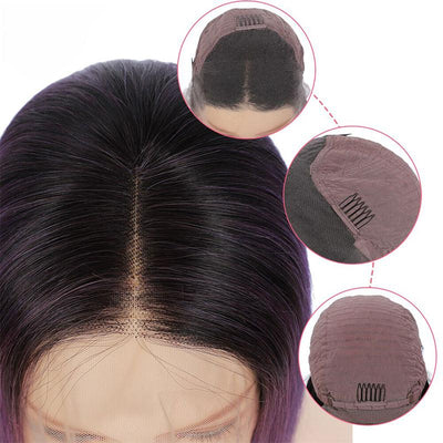 Modern Show Short Bob Wig 1b/Purple Ombre Color Straight Human Hair Wigs Pre Plucked Brazilian Hair Lace Front Wig