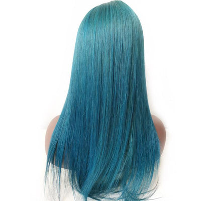 Modern Show Blue Green Color Human Hair Wigs 28 inch Long Straight Brazilian Hair Pre Plucked Lace Front Wig For Women