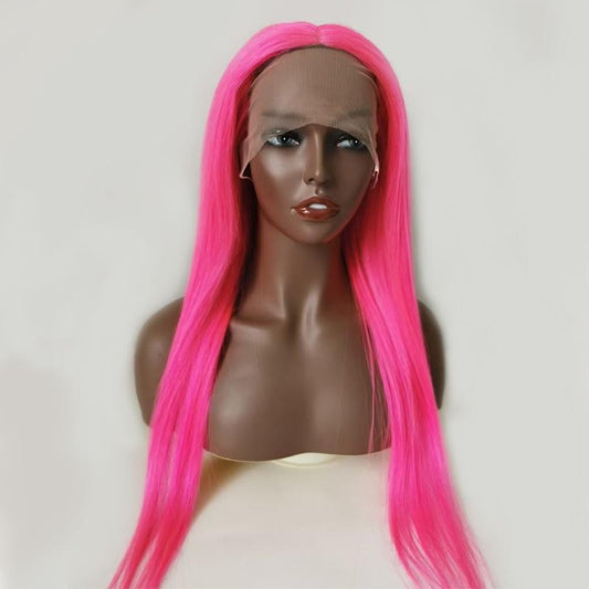 Modern Show Pink Hair Color Lace Wig Long Straight Human Hair Wigs Pre Plucked Lace Front Wig With Baby Hair