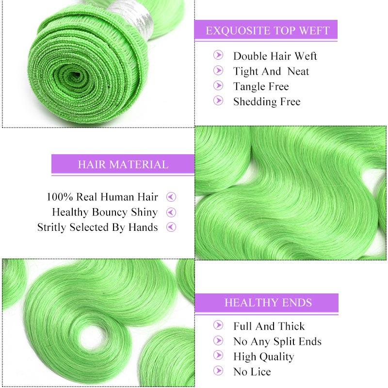 Modern Show Long Wavy Green Color Hair Bundles Brazilian Body Wave Human Hair Weave 3Pcs/lot