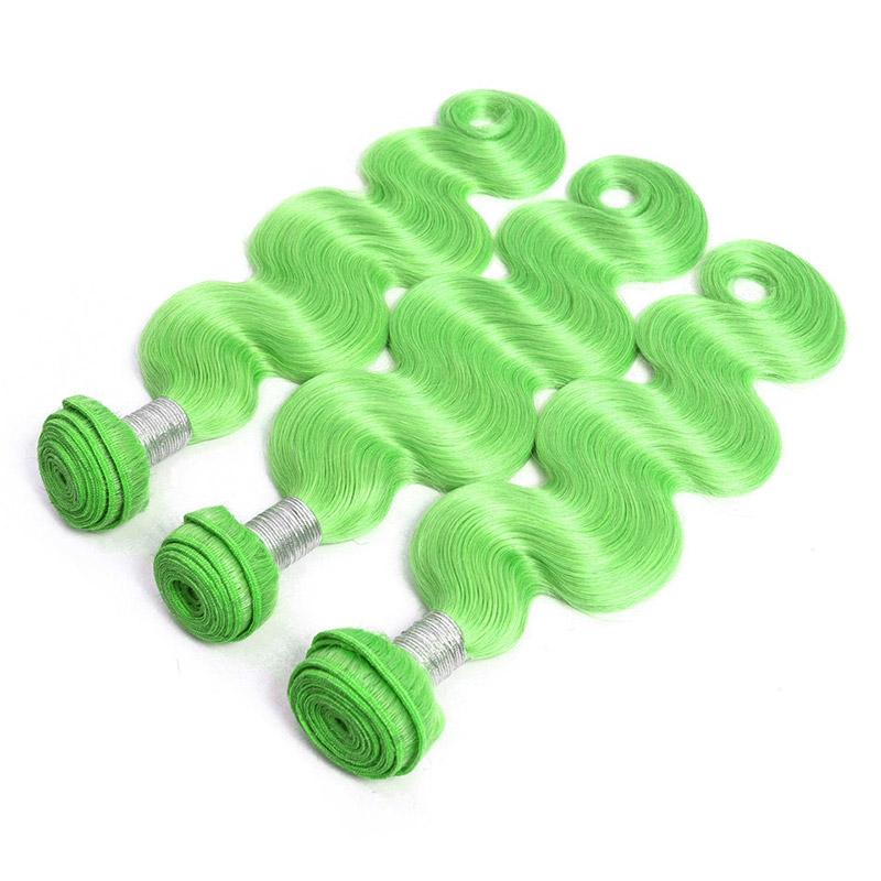 Modern Show Long Wavy Green Color Hair Bundles Brazilian Body Wave Human Hair Weave 3Pcs/lot