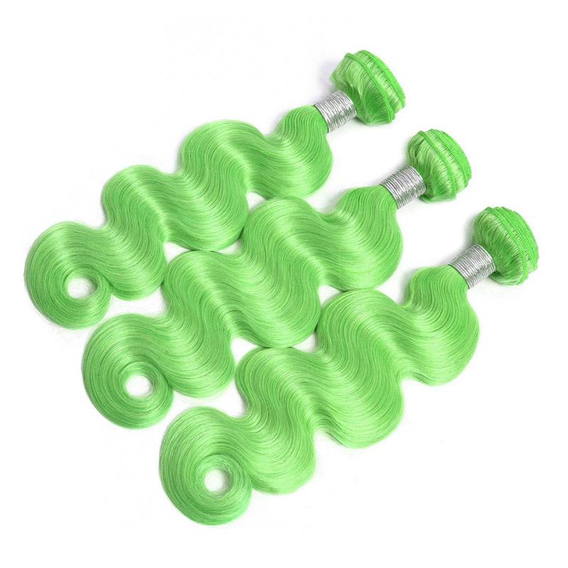 Modern Show Long Wavy Green Color Hair Bundles Brazilian Body Wave Human Hair Weave 3Pcs/lot