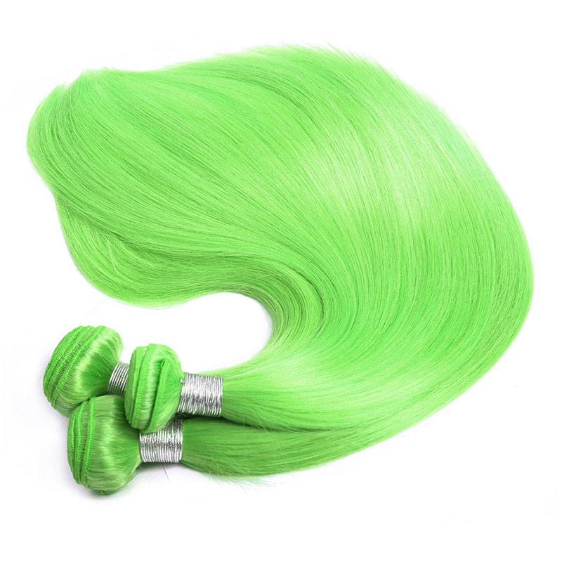 Modern Show Long Straight Neon Green Color Hair Bundles Brazilian Human Hair Weave 3Pcs/lot