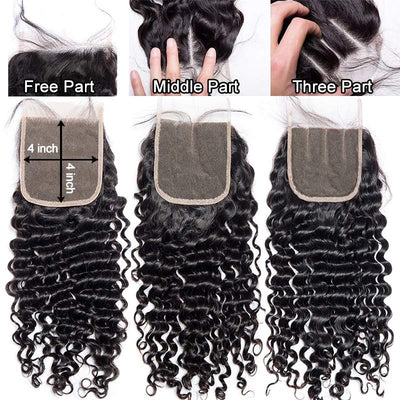 Modern Show 28-40 Inch Long Black Deep Wave Hair 3 Bundles With Closure Remy Human Hair Curly Weave For Sew In