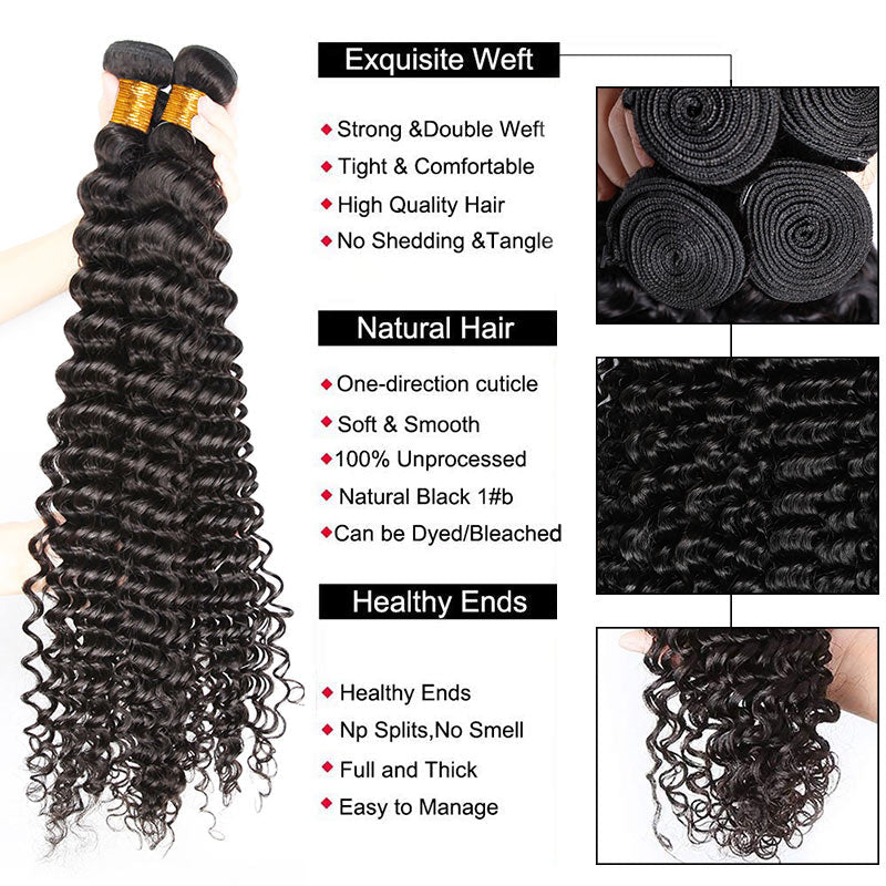Modern Show Long Black Deep Wave Remy Human Hair Curly Weave 3 Bundles 28-40 Inch