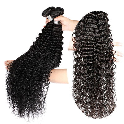 Modern Show Long Black Deep Wave Remy Human Hair Curly Weave 3 Bundles 28-40 Inch